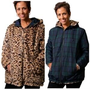 Nikki Jones Reversible Animal Print Faux Fur Zip Parka Size Small